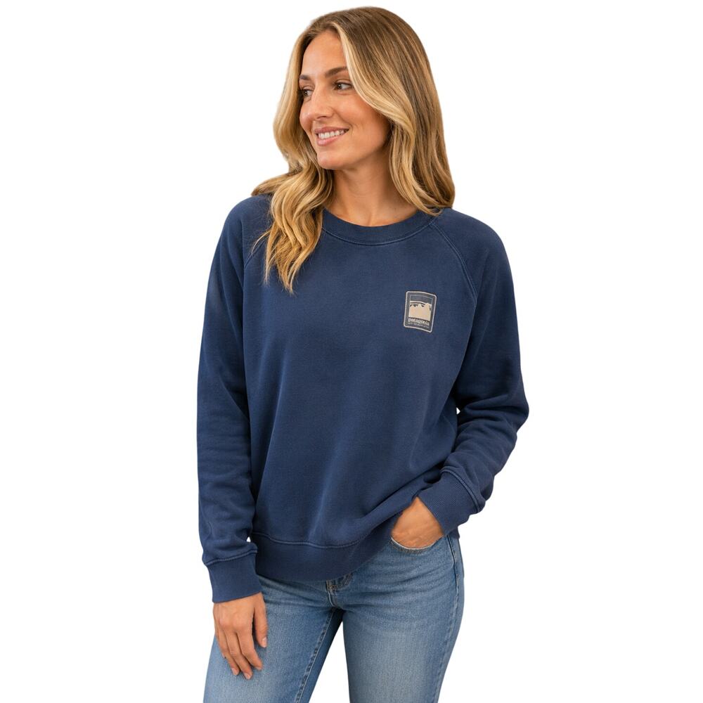 Patagonia sz L navy blue women's crewneck pullover adventure sweater EUC warm